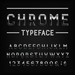 Fototapeta premium Chrome effect alphabet font. Metal letters, numbers and symbols. Stock vector typography for your design.