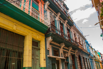 Traditional street with old classic houses. Havana. Cuba