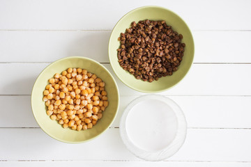 Chickpeas lentil cocnut milk ingredients recipe background.