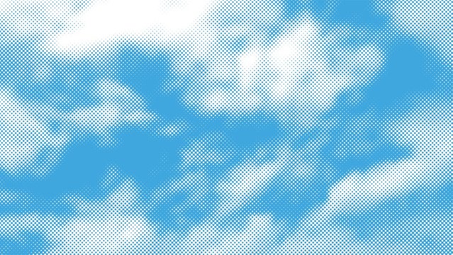 Color Halftone Texture Of Clouds. White Clouds Against Blue Sky. Vector Illustration.