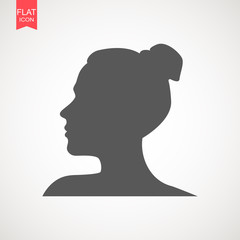 Young woman head vector silhouette isolated on white background . Portrait of woman in profile , isolated silhouette - vector illustration