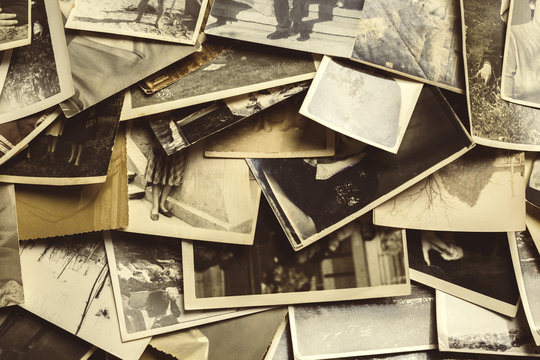 old photos on the wooden table