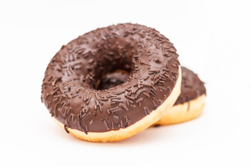 Chocolate donuts with sprinkles  isolated on white background