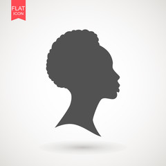Young woman head vector silhouette isolated on white background . Portrait of woman in profile , isolated silhouette - vector illustration