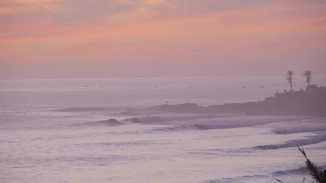 Sunset at anchor point surf spot in Taghazout, Morocco