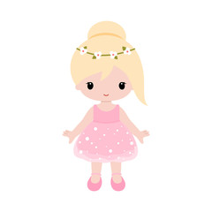 Cute baby ballerina in pink dress. Vector clipart.
