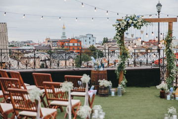 wedding ceremony area located on the roof of the house overlooking the old town