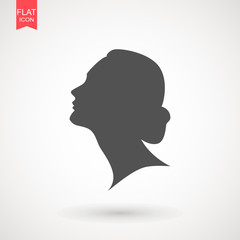 Young woman head vector silhouette isolated on white background . Portrait of woman in profile , isolated silhouette - vector illustration