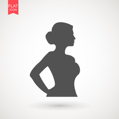 Black silhouette woman body, people on white background.