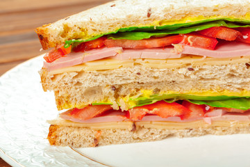 sandwich on a wooden table