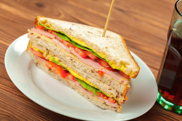 sandwich on a wooden table