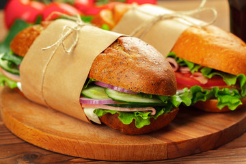 sandwich on a wooden table