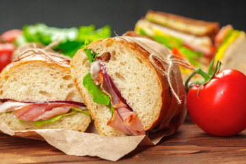 sandwich on a wooden table