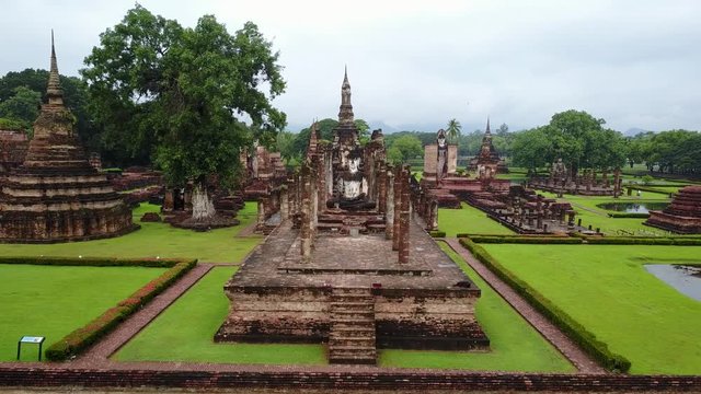 Aerial view Sukhothai historical park at Sukhothai province in Thailand.