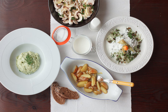 Variety of meals on table. Flat lay