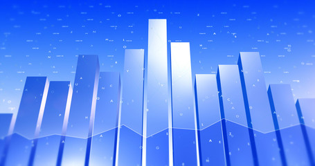 Stock Market Data 3D Background With Letters And Bar Charts. Business and Economy Related Concept.