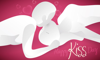 Romantic Scene of a Couple with Hearts for Kiss Day, Vector Illustration