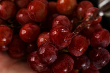 red grapes under running water