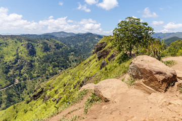 ELLA, SRI LANKA - JAN 17, 2017: scenic view of mountains and cloudy blue sky, Asia