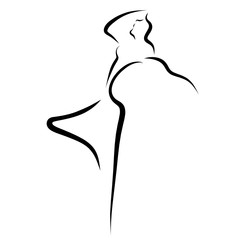 A woman painted with several black lines, emotions and movement, a logo