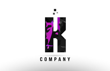 purple black alphabet letter k logo design