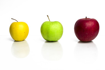 Three colorful apples isolated on white. 