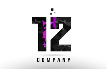 purple black number 12 logo design