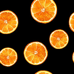 Watercolor seamless pattern of cut oranges painted in watercolor.