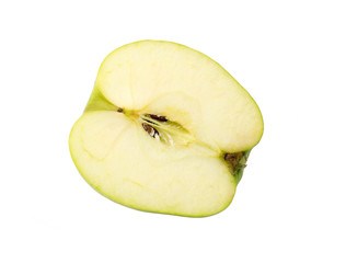 Half cut green Apple isolated on white background