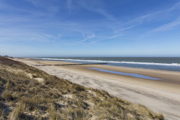 Fototapeta na wymiar Awesome Beach Panorama from Domburg Grass Dunes / Netherlands