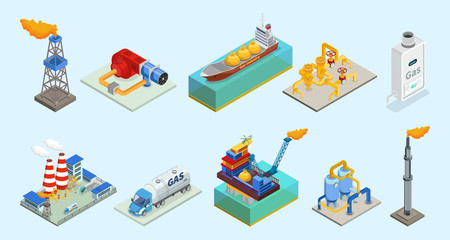 Isometric Natural Gas Industry Elements Set
