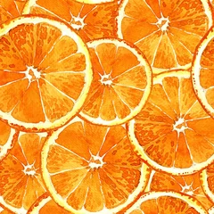 Keuken foto achterwand Aquarel fruit Aquarel naadloze patroon van gesneden sinaasappelen geschilderd in aquarel.