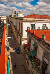 Top view of the street and the Cathedral. Havana. Cuba