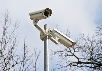 Security cameras on a pole