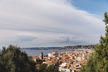 Fototapeta na wymiar aerial view of beautiful european town on sea coast, Nice, France