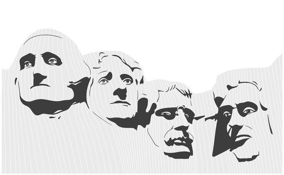 Illustration of Mount Rushmore National Memorial in black and white