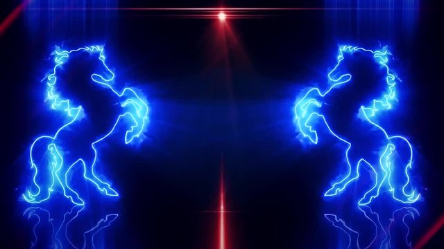 Blue Neon Rearing Horse Intro Logo Animated Background Loopable