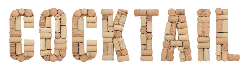 Word Cocktail made of wine corks Isolated on white background