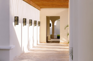 open terrace in the early morning in the shadows from the sun