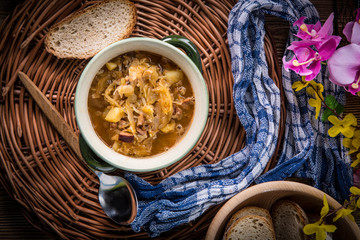 Traditional russian sour cabbage soup.
