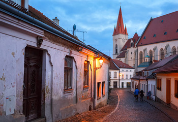 Night illuminated historical centre. Town of Znojmo, Czech Republic.