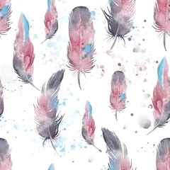 Wall murals Watercolor feathers Seamless  feathers pattern, watercolor.