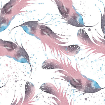 Seamless feathers pattern, watercolor. © Евгения Савченко
