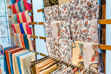 Traditional scarfs for sale on a market in Middle East, Asia