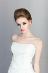 beauty woman, portrait of girl with beautiful makeup looking down