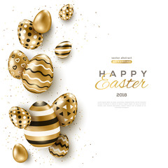 Easter vertical border with gold eggs