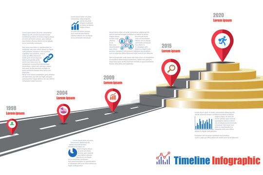 Illuminated 3d business timeline infographic road to reward podium designed for template milestone element modern diagram process technology digital data presentation chart. Vector illustration
