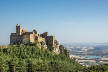 Fototapeta na wymiar Castle of Loarre, rear facade view. Hoya de Huesca Loarre Aragon Huesca Spain