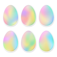 Easter eggs set. Holographic eggs. Spring holiday symbols. Smooth rainbow colors. Vector easter symbols isolated on white.