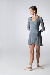 Portrait of a Female Dancer in a Gray Leotard